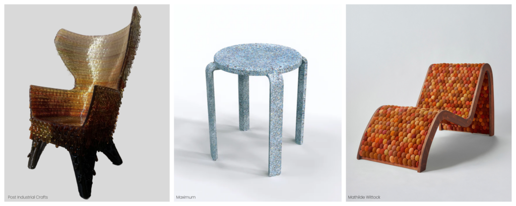 Trois assises de types différents : Post Industrial Crafts, Maximum, Mathilde Wittock.